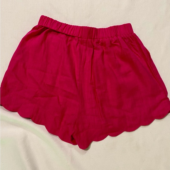 Umgee Linen Blend Scallop Hem Pull On Shorts S Hot Pink Side Pockets Made in USA - Picture 1 of 7